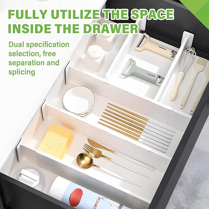5 Pack Drawer Dividers 3.7" High Slim Organizers Expandable 14.8-25.6" Adjustable Separators for Shallow Drawers Kitchen Utensils Baby Clothes Underwear Storage-White