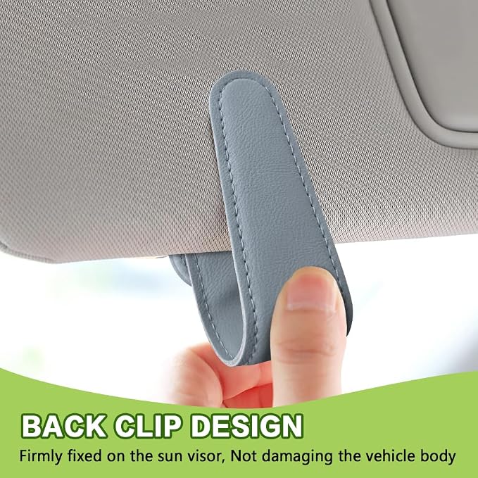 Sunglass Holder for Car, Sunglasses Clip for Car Visor, Magnetic Leather Vehicle Eyeglass Hanger Clip, Auto Ticket Card Glasses Organizer Clamp Accessories for SUV Sedan (Light Gray)