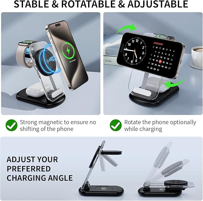2026 Traveling Wireless Mag-Safe Fast Charging Station,Magnetic 3 in 1 Charger with Light for iPhone 17 16 15 14 13 12 Pro Max Plus,Apple Watch & Air pods 4 3 2 Pro-Gifts for Wife & Husband(Black)