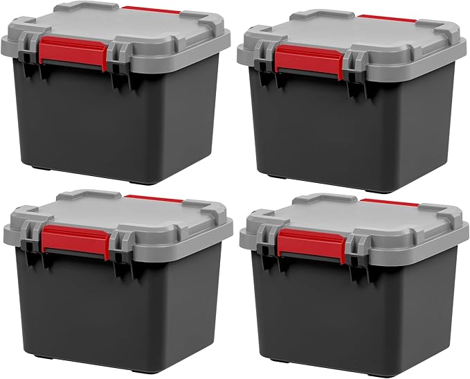 IRIS USA 4 Pack TrailBox, 8 Gallon Lockable Storage Trunk Box, Truck Bed Bin Heavy-Duty Containers Camping Gear, Adventure Chest - Dark Gray/Gray