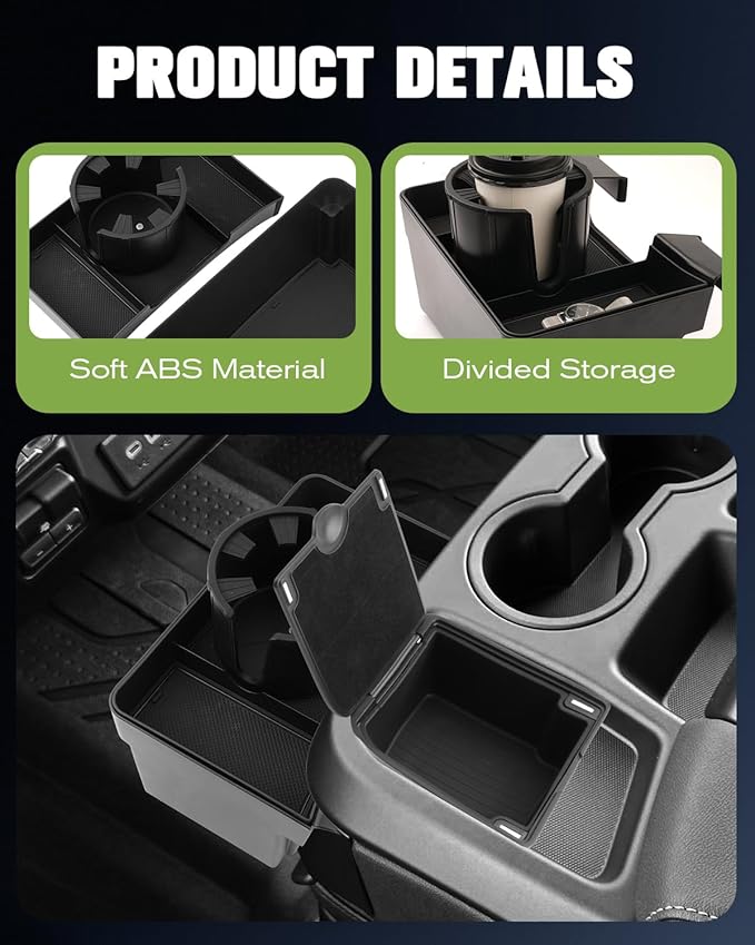 YEE PIN 3-in-1 Front Center Seat Headrest Organizer for 2019 2020 2021 2022 Chevy Silverado Compartment Tray Container Storage Box with Cup Holder Coin for Silverado 2026 Accessories (Jump Seat Only)