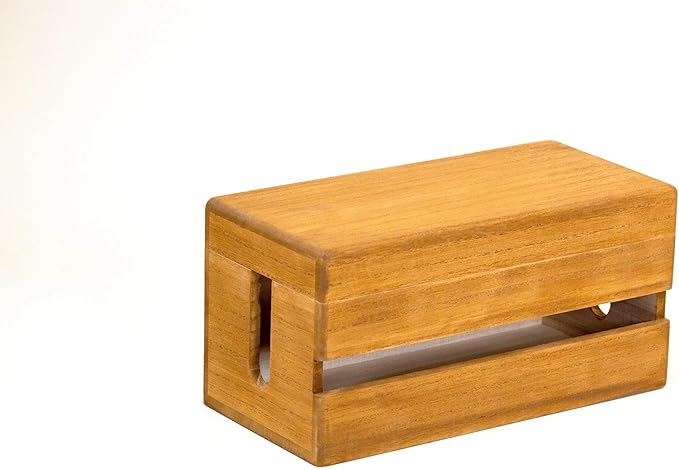 Masuda Paulownia Wood Cable Management Box – Handmade Wooden Cord Organizer for Power Strips, Routers, Chargers – Eco-Friendly Desktop Cable Storage – Made in Japan (Brown, Small)