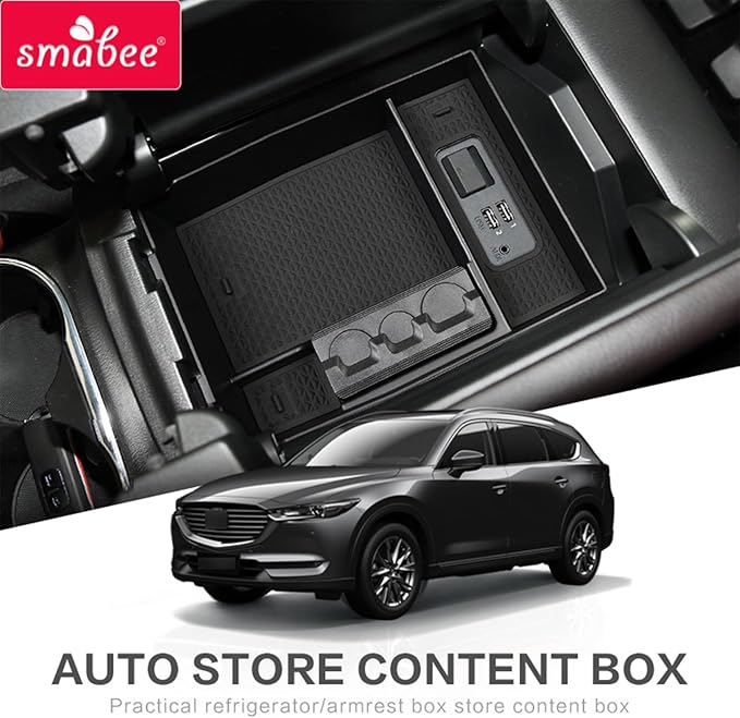 smabee Fit for Mazda CX-8 CX-9 Center Console Organizer 2024-2016 CX8 CX9 Accessories Central Armrest Storage Box Insert ABS Hidden Tray