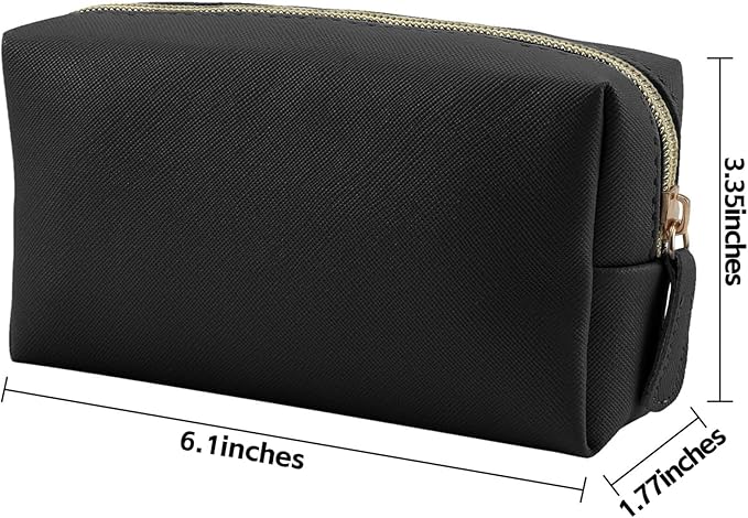 Leather Makeup Bag for Purse Travel, Portable Small Cosmetic Organizer for Women and Girls, Make up Bag with Zipper