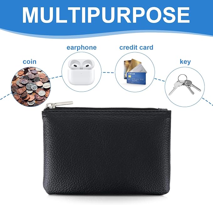 2 Pack Leather Zipper Coin Purse,Portable Change Wallet,Coin Pouch with Zipper for Men Women,Small Pouch Change Purse Coin Bag,Mini Coin Pocket Pouch Change Holder for Men Women(black)