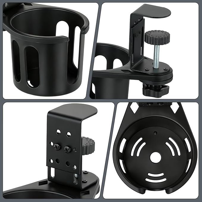 MYITYARD Desk Cup Holder Clamp, Clip On Table Cup Holder, Rotatable Water Bottle Stand Drink Coffee Mug Storage, Office Accessories for Home and School