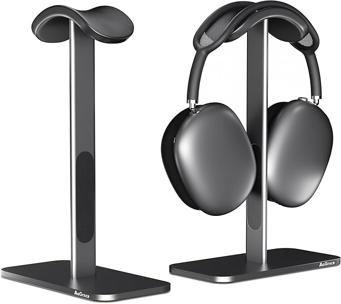 Headphone Stand for Airpods Max with Sleep Mode Aluminum Headphone Holder with Anti-Slip Base & Protective Leather Pad for Home/Game Room/Shop Headphone Storage/Display (Dark Grey)