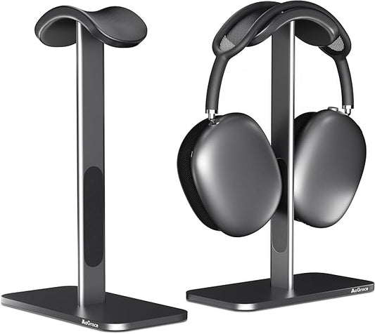 Headphone Stand for Airpods Max with Sleep Mode Aluminum Headphone Holder with Anti-Slip Base & Protective Leather Pad for Home/Game Room/Shop Headphone Storage/Display (Dark Grey)