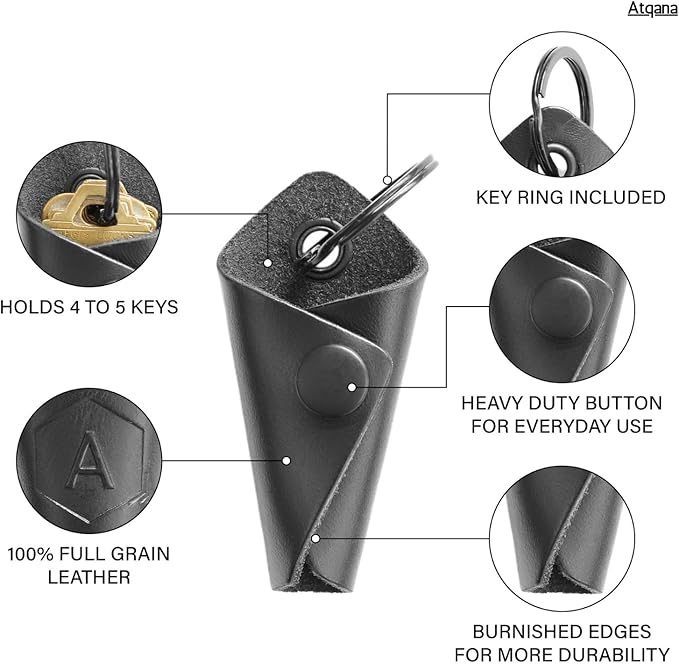 Leather Key Wrap Cover (Premium Leather) - Key Organizer | Motorcycle Keychain Wrap (Extra Dark Brown)