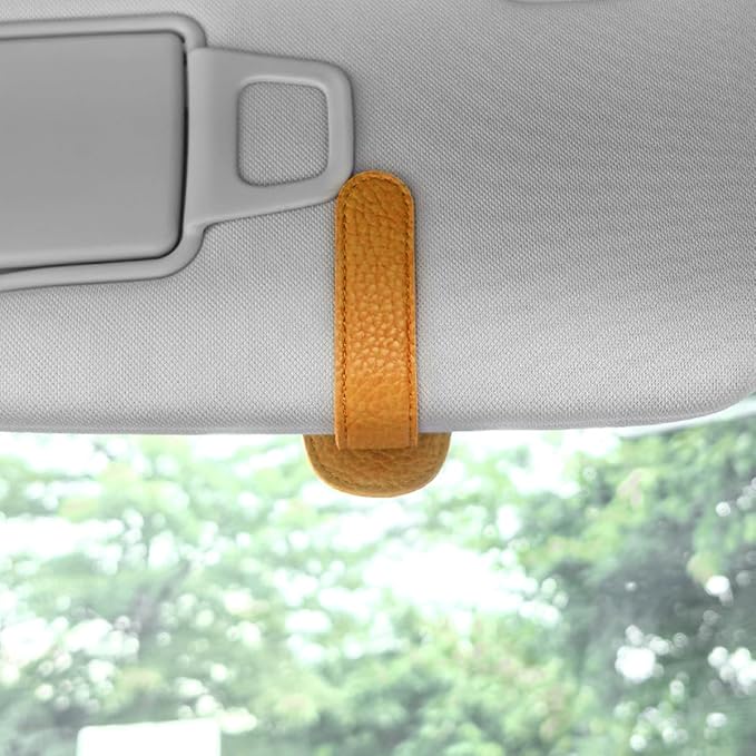 zipelo Sunglasses Holders for Car Sun Visor, 2PCS Magnetic Leather Vehicle Glasses Hanger Clip for Ticket Card, Auto Interior Eyeglass Organizer Accessories, Universal for SUV Sedan Truck (Golden)