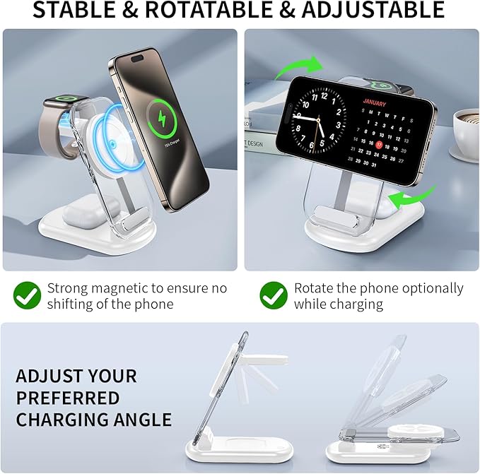 2026 Travel Wireless Fast Charging Station,Magnetic 3 in 1 Charger with Light for iPhone16 15 14 13 12 Pro Max Plus,Apple Watch Series & Air pods 4 3 2 Pro-Gifts for Wife & Husband(Pink)