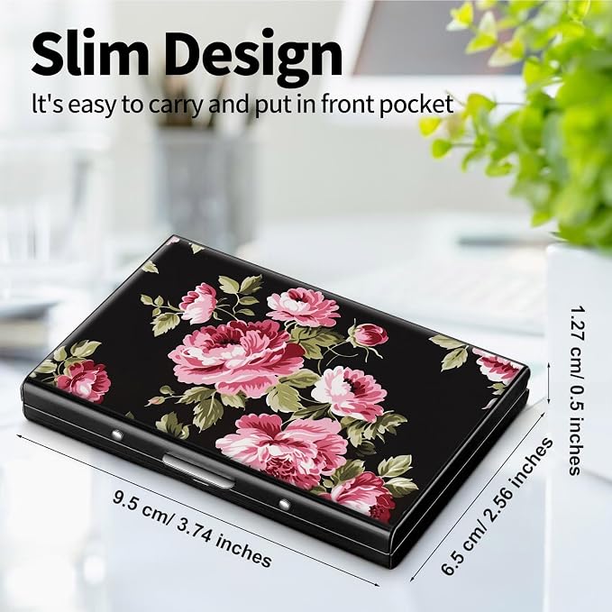 Metal Wallet, Credit Card Holder for Women Men Girls, RFID Blocking Aluminum Wallet Slim Hard Case, Mini Travel Wallet, ID Card Holder Business Card Case,Flower Floral