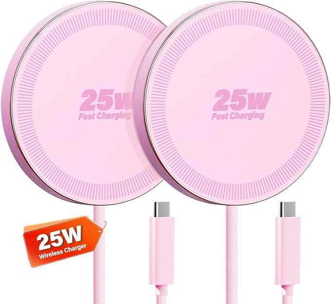25W Wireless Charger for MagSafe, Magnetic Fast Charging Pad for iPhone 17/16/15/14/13/12 Series&AirPods,Strong Magnet,Portable Wireless Charger for Travel Home Office (Pink, 4ft)