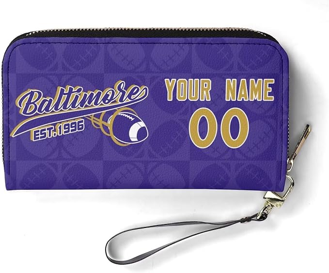 Custom Sports Team Zip Organizer Wallet-Personalized PU Leather Wristlet Wallet with Name Number,Multi-Card Slots,Wrist Strap,Fan Gift for Men Women.