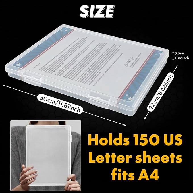 DUOFIRE 3 Pack Plastic File Storage Box with Lid, Clear File Boxes with Lids for A4 and US Letter Size Paper, Document Organizer for Office, Craft, Art Supplies, School and Business Use