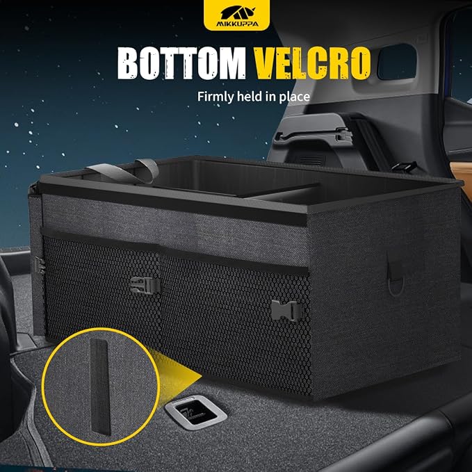 MIKKUPPA Car Trunk Organizer - 75L Collapsible Trunk Organizer with Lid, Sturdy Car Storage for SUV Auto Truck Van with Adjustable Straps and Non Slip Bottom (Black)