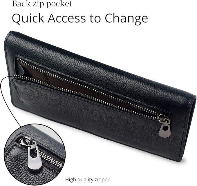 Bveyzi Ultra Slim Thin Leather RFID Blocking Credit Card Holder Bifold Clutch Wallets for Women