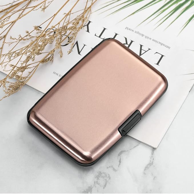 ELFISH RFID Blocking Credit Card Protector Aluminum ID Case Hard Shell Business Card Holders Metal Wallet for Men or Women（Champagne Gold