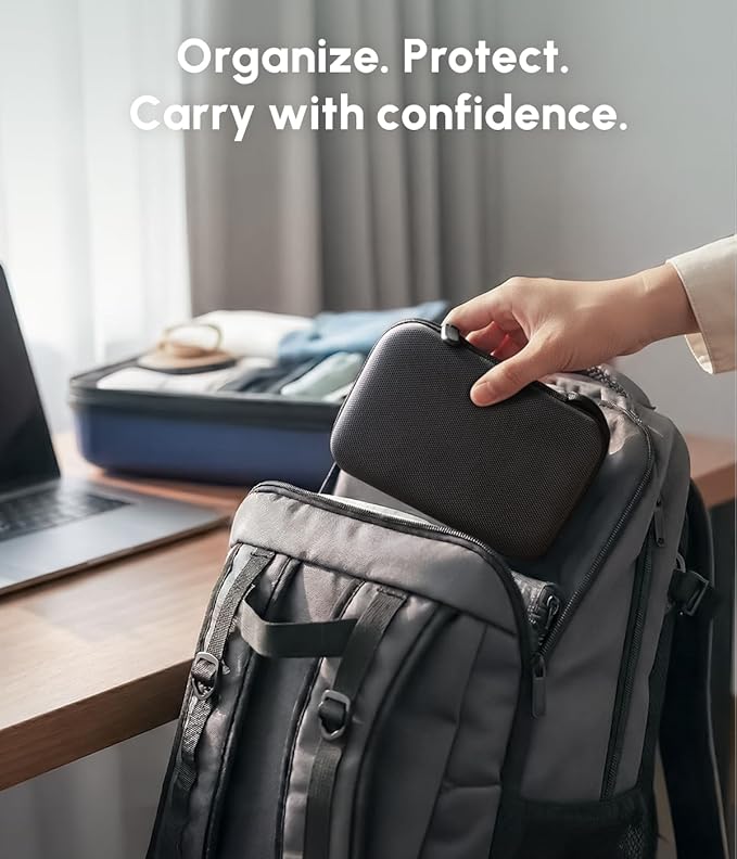 Portable Charger Case Compatible with Hicober 3 in 1 Wireless Charging Station, 1680D Oxford Charger Organizer Travel Case for Foldable Charging Pad, Adapter and Cable - Matte Black