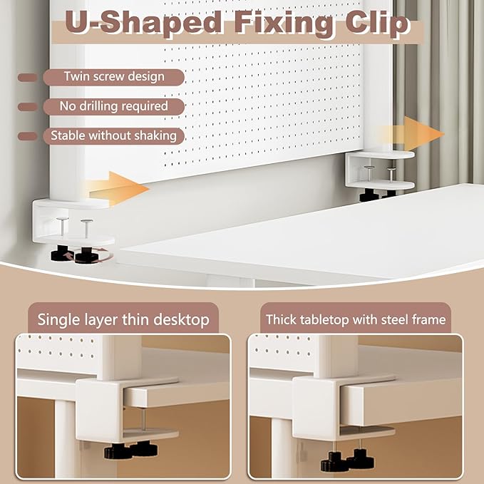 Clamp On Desk Organizer Shelf,White Desk Extender Pegboard Workstation,Computer Desk Accessories for Office, Desktop Shelving System,Desktop Bookshelf Storage Shelves for Desk,39.4in