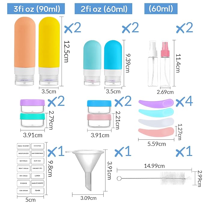 18er Pack Travel Bottles Set - TSA Approved Leak Proof Silicone Squeezable Containers for Toiletries, Conditioner, Shampoo, Lotion & Body Wash Accessories (Yellow)