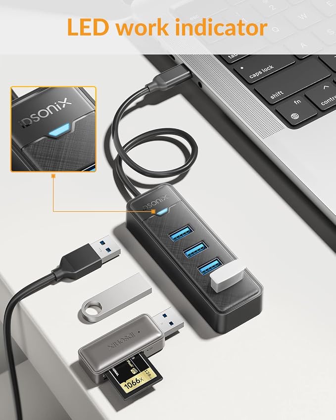 iDsonix USB C Hub, 4-Port USB C to USB Multiport Adapter, 5Gbps USB Splitter USB Hub for Laptop, USB Extender Hub for MacBook Pro/Air, iPad Pro, PC, Desktop, Xbox, Keyboards, Mouse, Flash Drive, HDD