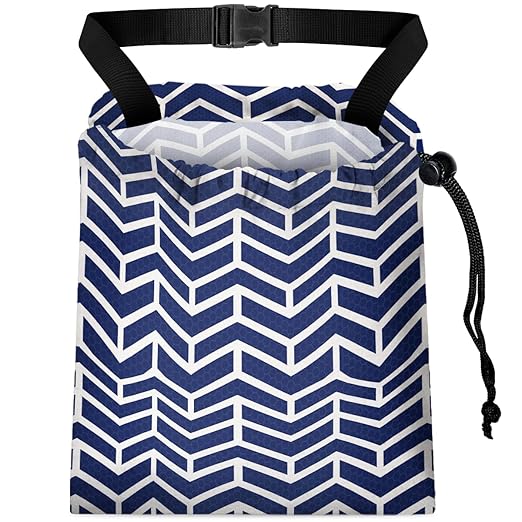 Car Trash Bag Hanging Back of Seat with Adjustable Snap Buckle Strap Cute Printed Drawstring Garbage Bags for Car-Blue White
