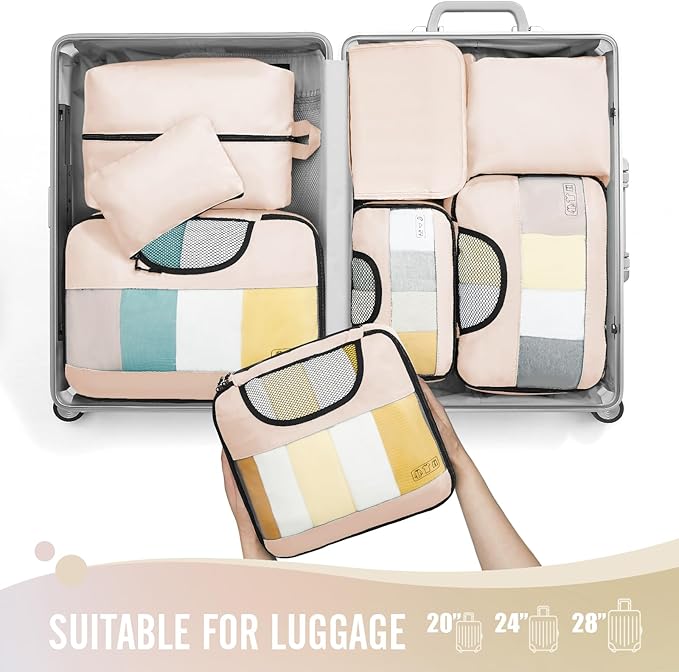 Veken 8 Set Packing Cubes for Travel Essentials, Suitcase Organizer Bags in 4 Sizes, Carry-On Luggage Accessories with Laundry Bag, Airplane Must Have, Gifts for Women Men