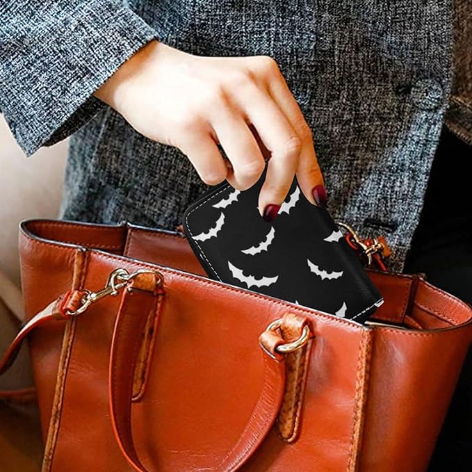 Halloween Bat RFID Credit Card Holder Wallets Accordion for Women Leather Zipper Card Case Accordion Wallet for Ladies Girls