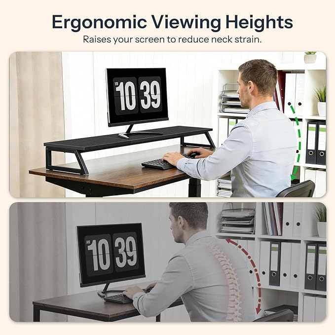 HOOBRO Dual Monitor Stand Riser, 39 Inch Large Computer Monitor Stand for 2 Monitors, Computer Monitor Riser, Desk Shelf Organizer for Office Desk, Accessories, Black BB121CJ01
