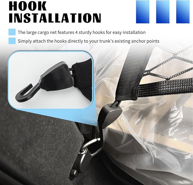 Highly Elastic Cargo Nets for SUV with 4 Hooks,32"x24" Stretch to 63"x47" Truck Cargo Net as Trunk Organizer,Heavy-Duty Truck Bed Cargoes Net for Secure Load Retention