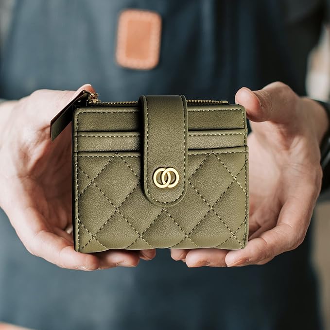 Avando Small Wallet For Women- Credit Card Holder Wallet For Women Girls- Zipper Small Bifold Wallet Mini Coin Purse With ID Window (Olive Green)