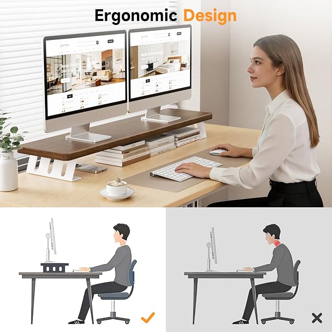 Dual Monitor Stand, 39 Inch Large Wood Monitor Stands for 2 Monitors