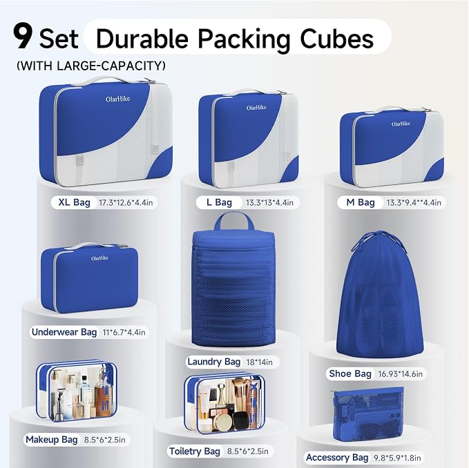 9 Set Packing Cubes for Travel, Gifts for Women Mom,Anti-Tearing Suitcase Organizer,OlarHike Vacation Essentials & Accessories for Cruise Ship
