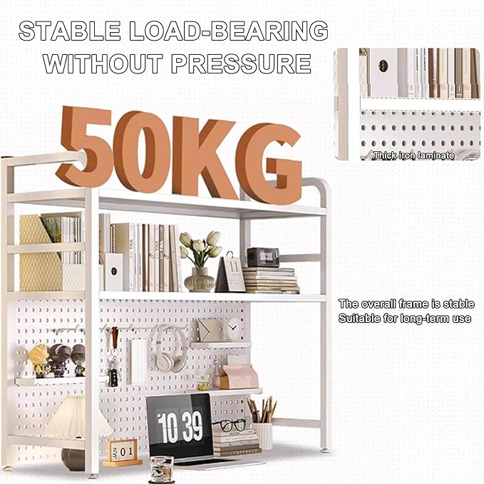 Standing Desk Shelf Desk Shelf Organizer, Countertop Hutch Bookcase Organizer, Desktop Bookcase Bookshelf Desk Hutch, Home Decor, Load Bearing Capacity 50 kg/110 lbs(White,75*98*20cm/29.5*39*8in)