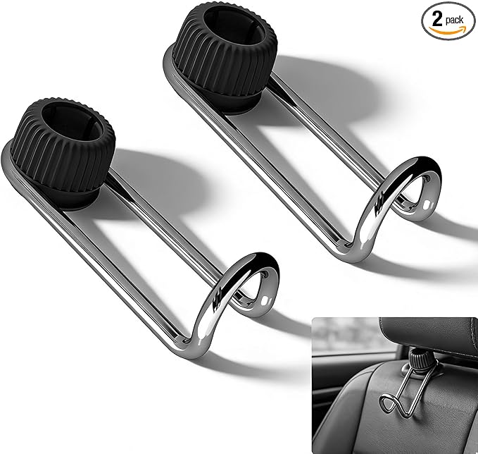 2 PCS Headrest Hooks for Car, 10KG Heavy Duty Rotatable Hidden Hooks, Car Seat Back Organizer Storage Accessories, Universal for Most Cars, SUVs, Trucks (Black)
