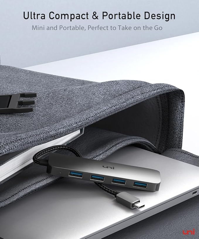 uni USB C to USB Hub Multiport Adapter, Aluminum 4 Ports USB C Splitter for Laptop, Slim Thunderbolt 3/4 Data USB Hub Compatible for MacBook Pro/Air, iPad Pro, Dell, Chromebook | Keyboard, Mouse, HDD