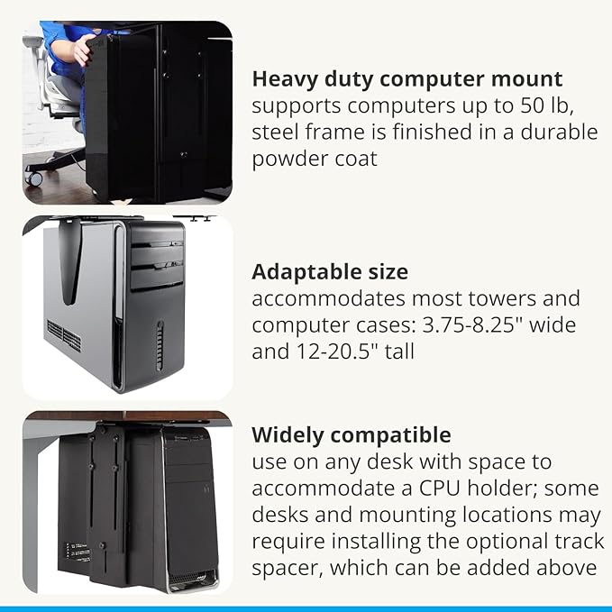 UPLIFTDESK Under Desk PC Mount ??Adjustable CPU Holder with 16" Slide-Out Track & 360° Swivel, 50 lb Capacity PC Holder, Fits Most Desktop Towers and Standing Desks