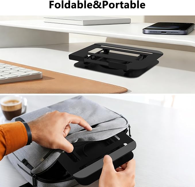 360 Rotation Laptop Stand, Multi-Angle Adjustable Laptop Holder Riser Stable Base Fully Foldable Easy to Storage and Portable Fit for MacBook Pro/Air HP 14 All Under 16??Devices (Black)