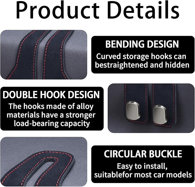2 Pack Car Seat Headrest Hooks for Purses and Bags, Car Purse Holder With Double Metal Hooks, Headrest Back Seat Handbags Hook, Universal Car Purse Hanger, Cute Car Hanging Accessories, Black