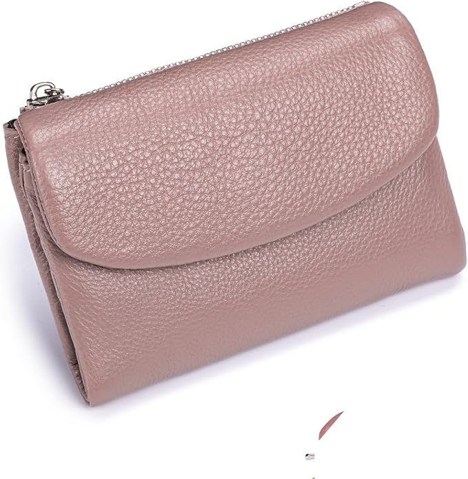 Premium Leather Wallet, Pink | Multi-Slot Card Holder, ID Window, Zipper Coin Purse, First Layer Leather