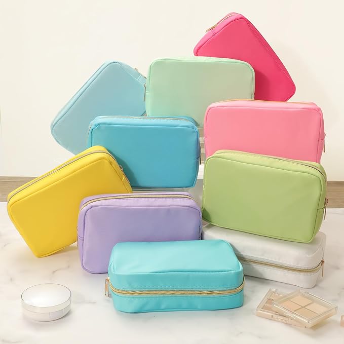 Sweetude 10 Pieces Nylon Makeup Bag Cosmetic Bags for Women Reusable Makeup Organizer Bag Cosmetic Travel Bag Big Capacity Toiletry Travel Organizer with Zipper (Macaron Color)
