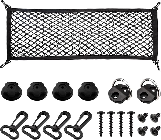 Cargo Net for SUV Trunk Net Organizer 35.4 x 11.8 inches, Elastic Heavy Duty Storage Mesh Net with Hooks Double-Layer Car Rear Cargo Net for Sedan, Vehicle