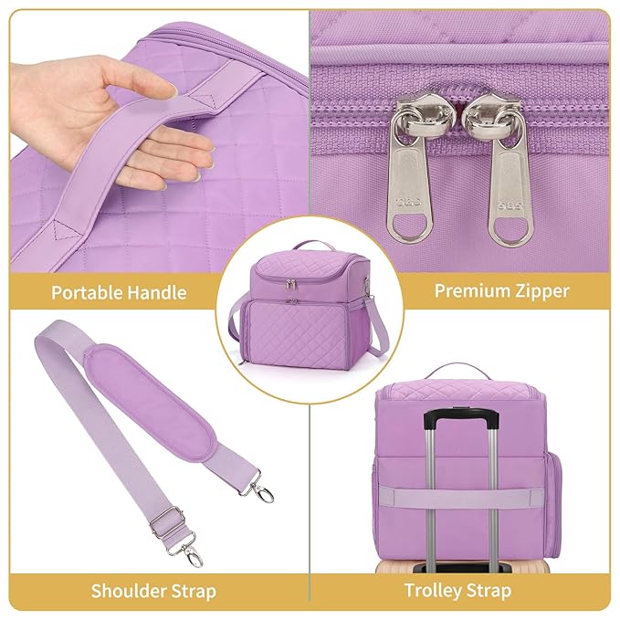 CUBETASTIC Extra Large Nail Polish Organizer Case Holds 86 to 100+ Bottles Nail Polish & Nail Lamp, Nail Supplies Storage Carrying Bag with 2 Removable Pouches (Purple, 86 Slots)
