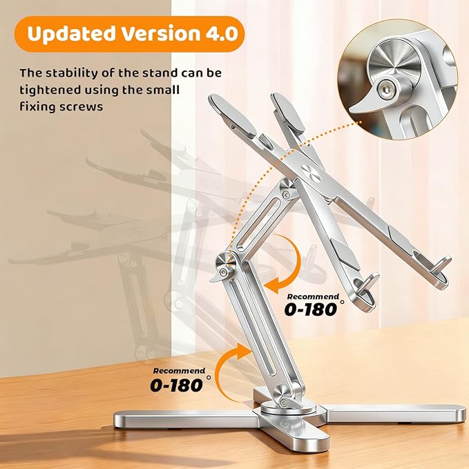 Moallia N86 360 Rotating Laptop Stand, Adjustable Height & Angle, Ergonomic Metal Riser for Desk Collaborative Work, Fully Foldable for Easy Storage, Fits All MacBook & Laptops up to 16 inches, Silver
