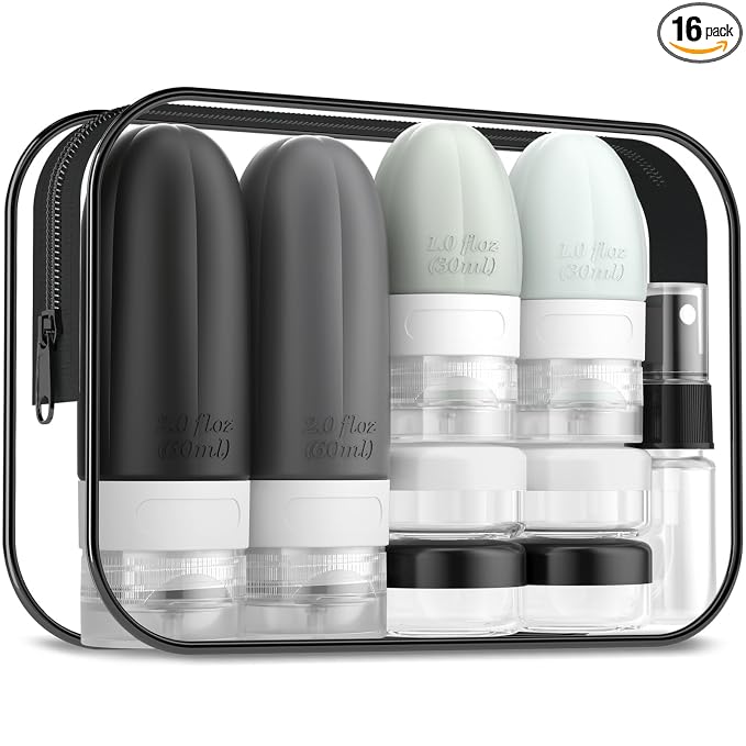 Gemice 16 Pack Travel Bottles for Toiletries, Small TSA Approved Leakproof Travel Containers for Toiletries, Silicone Refillable Travel Essentials Accessories with Travel Bag for Shampoo Conditioner