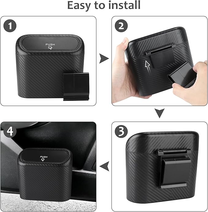 Accmor Car Trash Can with Lid, 2 Pack Mini Vehicle Trash Bin Car Dustbin Garbage Organizer Holder with Trash Bag, Small Hanging Leakproof Auto Storage Bag Container (Carbon Fiber)