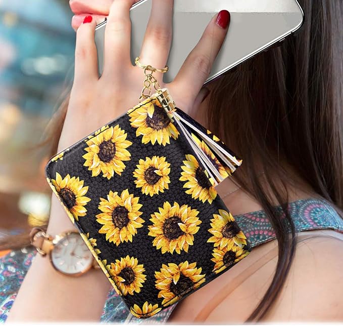 Coco Rossi Women's Card Case RFID Cute Flowers Small Wallet Card Holder, Sunflower