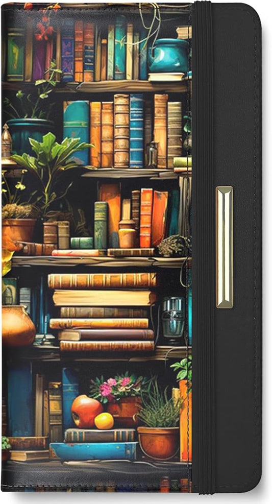 Printed Checkbook Cover, RFID Blocking Checkbook, Stylish, Lightweight, Slim Durable, Multi-Functional Checkbook Holder for Personal and Business Checks (Bookshelf)