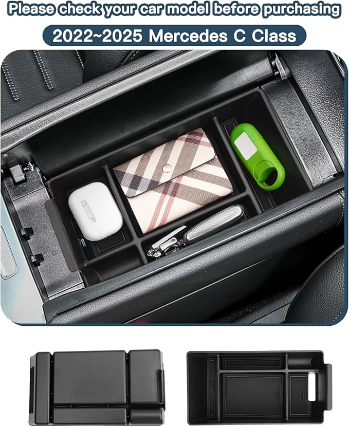 C300/C300 4MATIC/C300e/AMG C43 Center Console Organizer for C300 Mercedes Benz Accessories Armrest Console Tray Compatible with 2022 2023 2024 2025 2026 Mercedes C Class W206(Only for 2022-2026 C300)